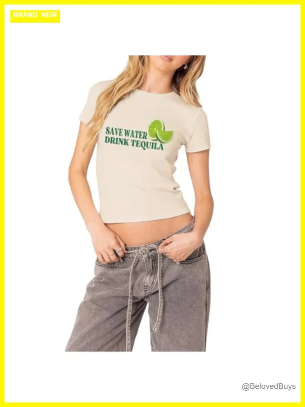 Save Water Drink Tequila Graphic Baby Tee Cotton Blend Crop Top Y2K